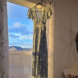 Patrons of Peace Blue and Cream Maxi Dress